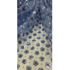 Paetê Bordado Margot Azul Serenity com Prata