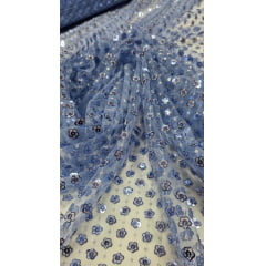Paetê Bordado Margot Azul Serenity com Prata