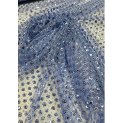Paetê Bordado Margot Azul Serenity com Prata