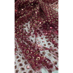 Paetê Bordado Margot Marsala com Dourado