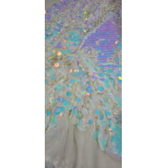 Paetê Bordado Metalic Holográfico Branco Modelo 02 