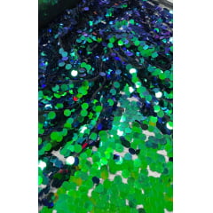 Paetê Bordado Metalic Holográfico Verde com Azul  Modelo 02  