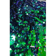Paetê Bordado Metalic Holográfico Verde com Azul  Modelo 02  