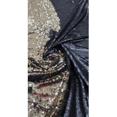 Paetê Bordado Reversível Preto Fosco com Dourado Claro