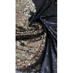 Paetê Bordado Reversível Preto Fosco com Dourado Claro