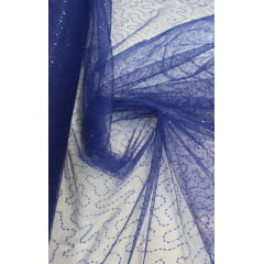 Tule Bordado Caminho Sem Fim  Azul Royal com Paetê Infinity 