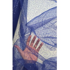 Tule Bordado Caminho Sem Fim  Azul Royal com Paetê Infinity 