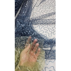 Tule Bordado Caminho Sem Fim Degradê Verde Militar com Azul Marinho com Paetê 