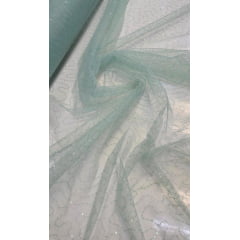 Tule Bordado Caminho Sem Fim Verde Menta com Paetê Infinity  