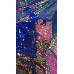 Paetê Bordado Reversível Azul Royal com Holográfico