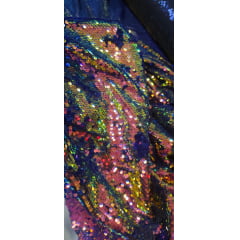 Paetê Bordado Reversível Azul Royal com Holográfico