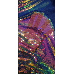 Paetê Bordado Reversível Azul Royal com Holográfico