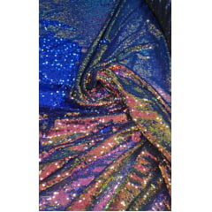 Paetê Bordado Reversível Azul Royal com Holográfico