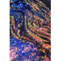 Paetê Bordado Reversível Azul Royal com Holográfico