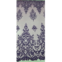 Bordado barrado bicolor roxo com branco - Comprimento 3 m x Largura 1,35 m