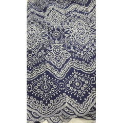 Cambraia bordada étnica azul - Largura 1,40 m x Comprimento 1,30 m 