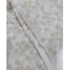 Cambraia Bordada fundo branco com bordado kaki   - Comprimento 2 m x Largura 1,30 m