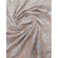 Crepe Bordado Fundo Rose - Comprimento 2,40 m x Largura 1,45 m -