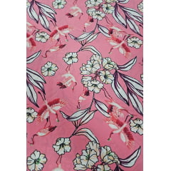  Crepe haya estampado flamingos fundo rosa  - Largura 1,50 m x Comprimento 5 M 