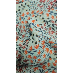 Crepe Haya Estampado Flores laranja Fundo Verde claro - Comprimento 3 m x Largura 1,40 m