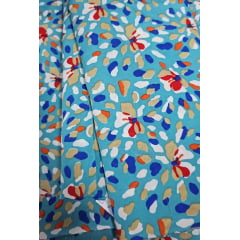  Crepe haya estampado pintura fundo azul  - Largura 1,50 m x Comprimento 3 m