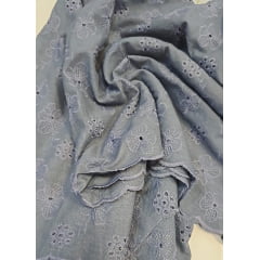 Linho trovata bordada azul jeans  - Comprimento 2 m x Largura 1,45 m 