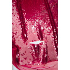 Paetê Bordado Festa Vermelho Cereja COM RASGO - Comprimento 1 m x Largura 1,40 m