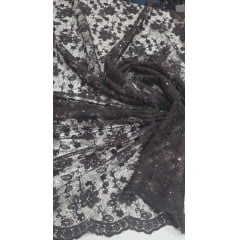 Renda com soutache bordado com paetês marrom- Comprimento 5 m x Largura 1,30 m