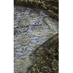 Renda francesa preto com dourado - Comprimento 2 m x Largura 1,60 m