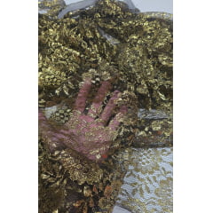 Renda francesa preto com dourado - Comprimento 2 m x Largura 1,60 m
