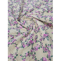 Tricoline floral fundo creme  - Comprimento 5,50 cm x Largura 1,47 m  