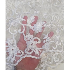 Tule bordado off white st601 - Comprimento 2 m x Largura 1,30 m  