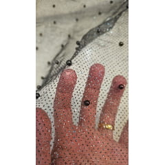 Tule com Glitter e Pérolas Preto COM FUROS - Comprimento 1 m x Largura 1,30 m 