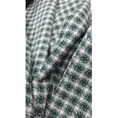 Tweed xadrez verde e branco com fio metálico dourado ST01 - Comprimento 2,60 m x Largura 1,47 m Tweed xadrez verde e branco com fio metálico dourado ST01 - Comprimento 2,60 m x Largura 1,47 m