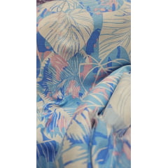 Viscolinho estampado floral em tons de azul - Largura 1,45 m x Comprimento 3 m 