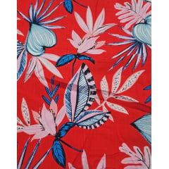 Viscolinho estampado fundo vermelho floral  - Largura 1,45 m x Comprimento 6,50 m 