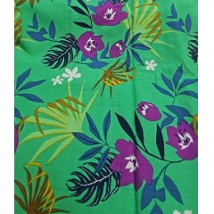 Viscolinho fundo verde com flores fucsia  - Largura 1,45 m x Comprimento 4 m 