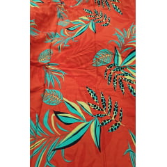 Viscose estampada fundo laranja floral verde - Largura 1,45 m x Comprimento 4 m 