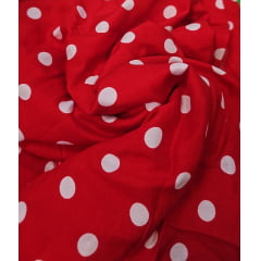 Viscose poá fundo vermelho - Comprimento 2 m x Largura 1,47 m