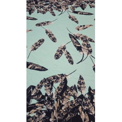 Viscose premium folhagens barrado fundo verde água - Comprimento 4 m x Largura 1,47 m 