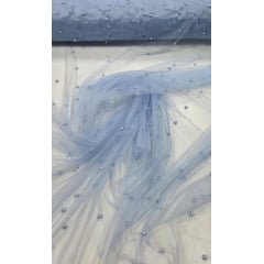 Tule com Pérolas Azul Serenity