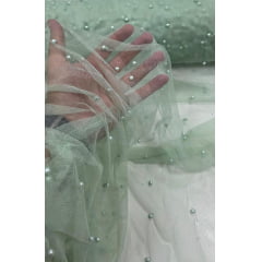 Tule com Pérolas Verde Menta