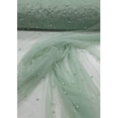 Tule com Pérolas Verde Menta Tule com Pérolas Verde Menta