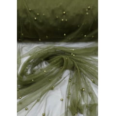 Tule com Pérolas Verde Oliva Tule com Pérolas Verde Oliva