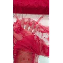 Tule com Pérolas Vermelho