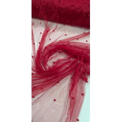 Tule com Pérolas Vermelho