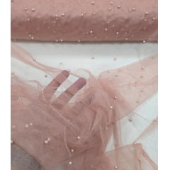 Tule com Pérolas Rosê