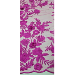 Renda Bordada London 3D Fucsia Modelo 14