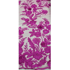 Renda Bordada London 3D Fucsia Modelo 14