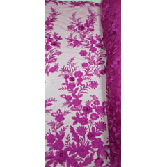 Renda Bordada London 3D Fucsia Modelo 14 Renda Bordada London 3D Fucsia Modelo 14